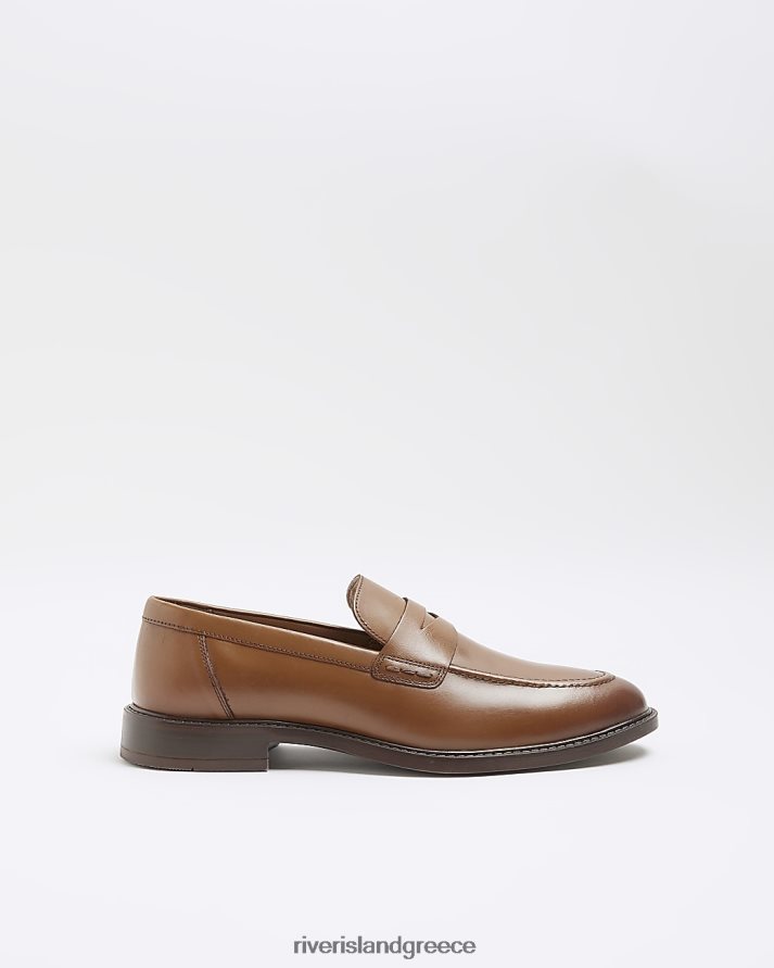 River Island είδη υπόδησης καφέ άνδρες δερμάτινα loafers penny B6N8X2831
