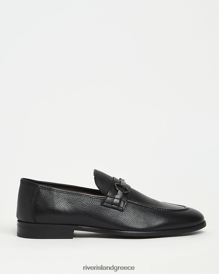 River Island είδη υπόδησης μαύρος άνδρες δερμάτινα loafers με λεπτομέρεια snaffle με φαρδιά εφαρμογή B6N8X5591
