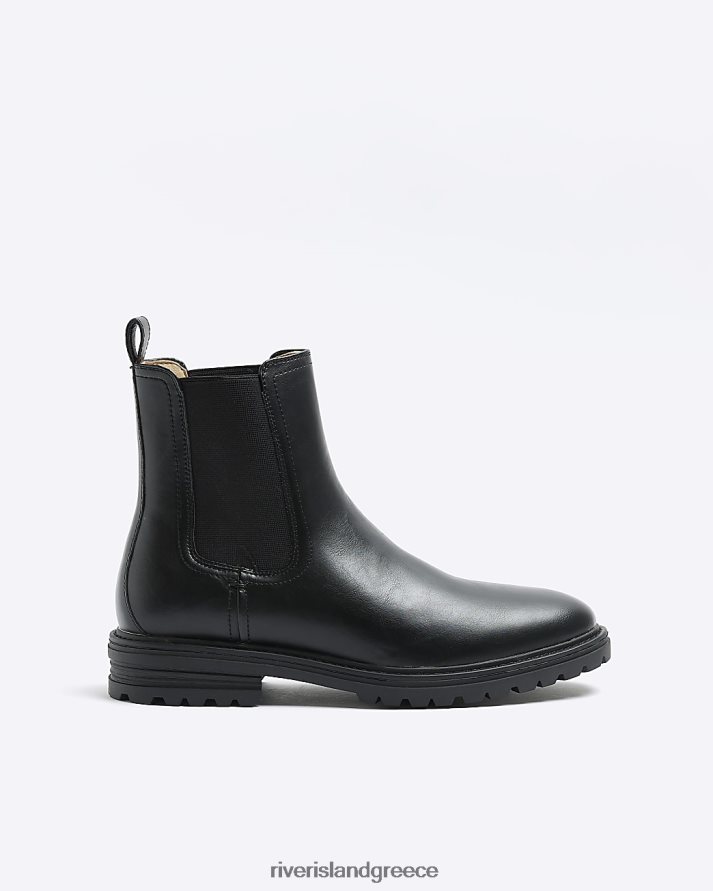 River Island είδη υπόδησης μαύρος άνδρες μπότες τσέλσι από συνθετικό δέρμα φαρδιά εφαρμογή B6N8X5637