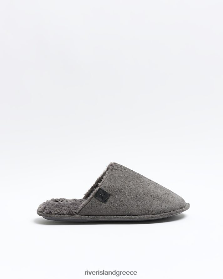 River Island είδη υπόδησης γκρί άνδρες σουέντ παντόφλες B6N8X2526