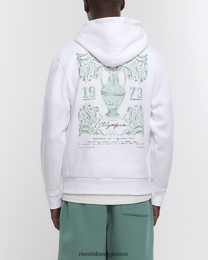 River Island ενδύματα άσπρο άνδρες γραφικό φούτερ με κανονική εφαρμογή B6N8X2871