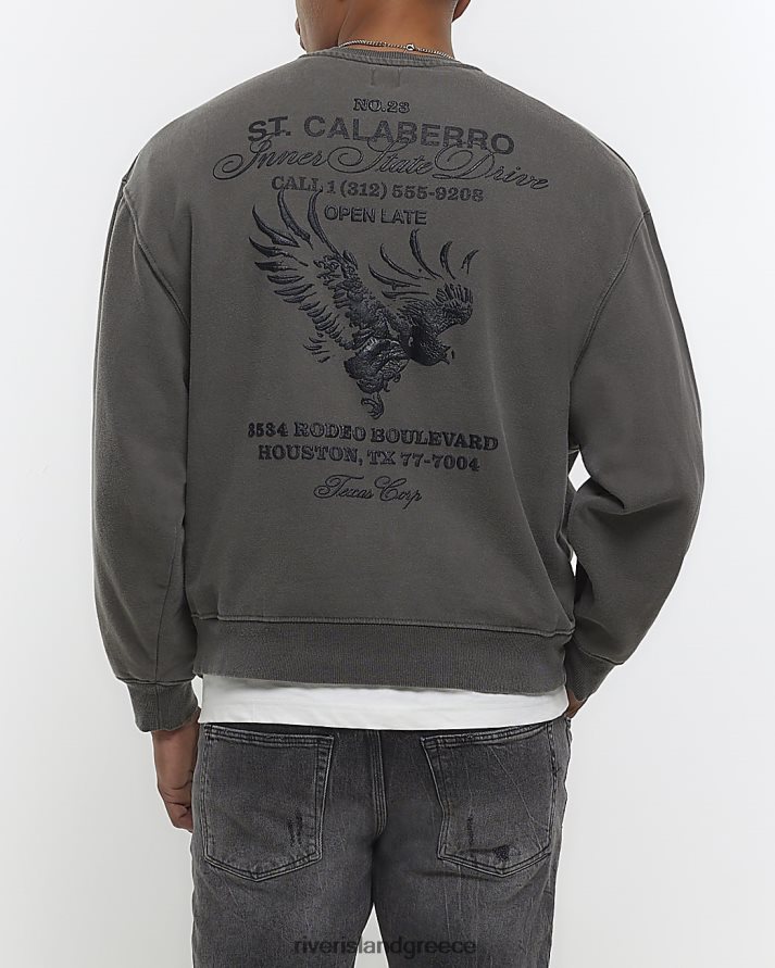 River Island ενδύματα πλυμένο σκούρο γκρι άνδρες υπερμεγέθη φούτερ B6N8X2875