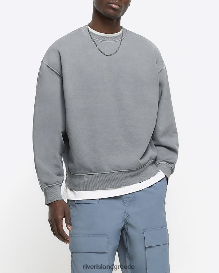 River Island ενδύματα πλυμένο γκρι άνδρες υπερμεγέθη φούτερ B6N8X2876