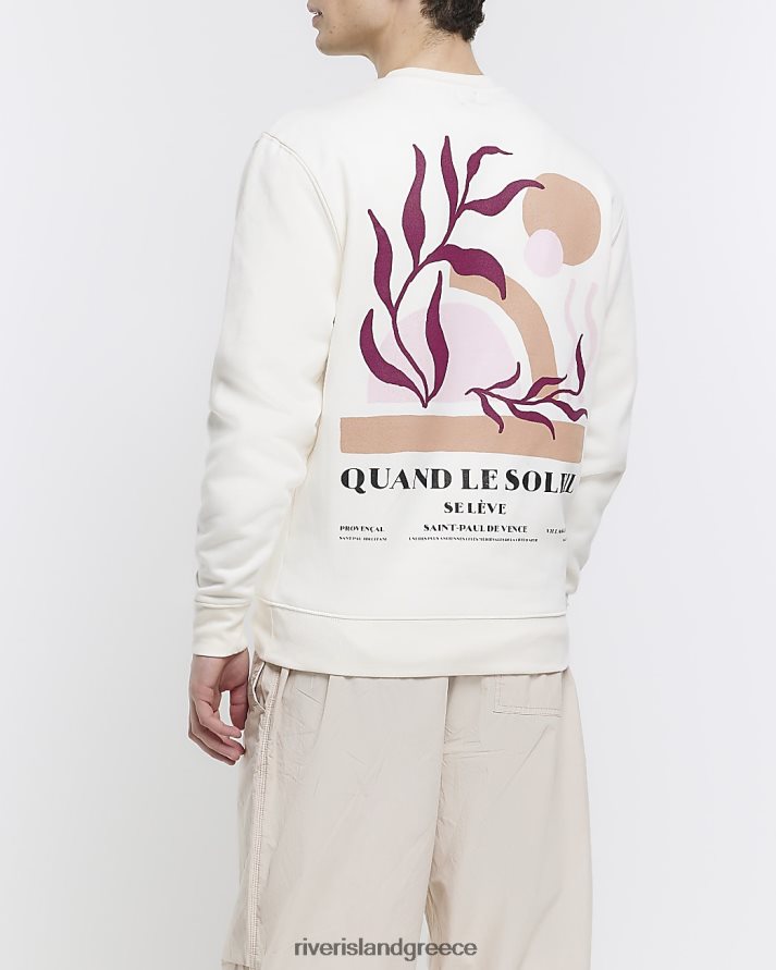 River Island ενδύματα εκρού άνδρες κανονικό φούτερ με γραφικά στάμπα στην πλάτη B6N8X2883