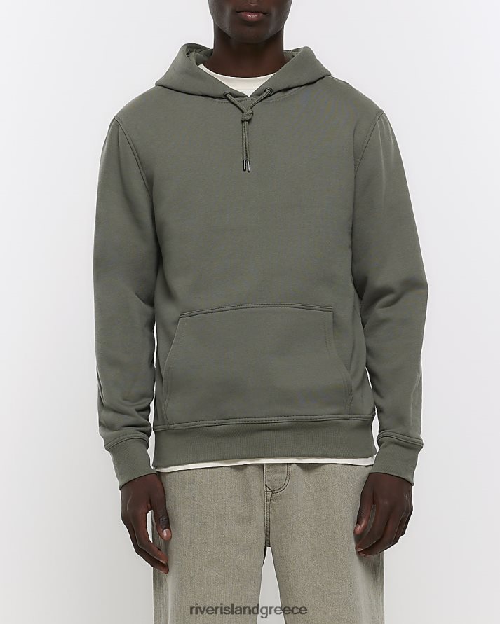 River Island ενδύματα χακί άνδρες μονόχρωμη κουκούλα B6N8X2943