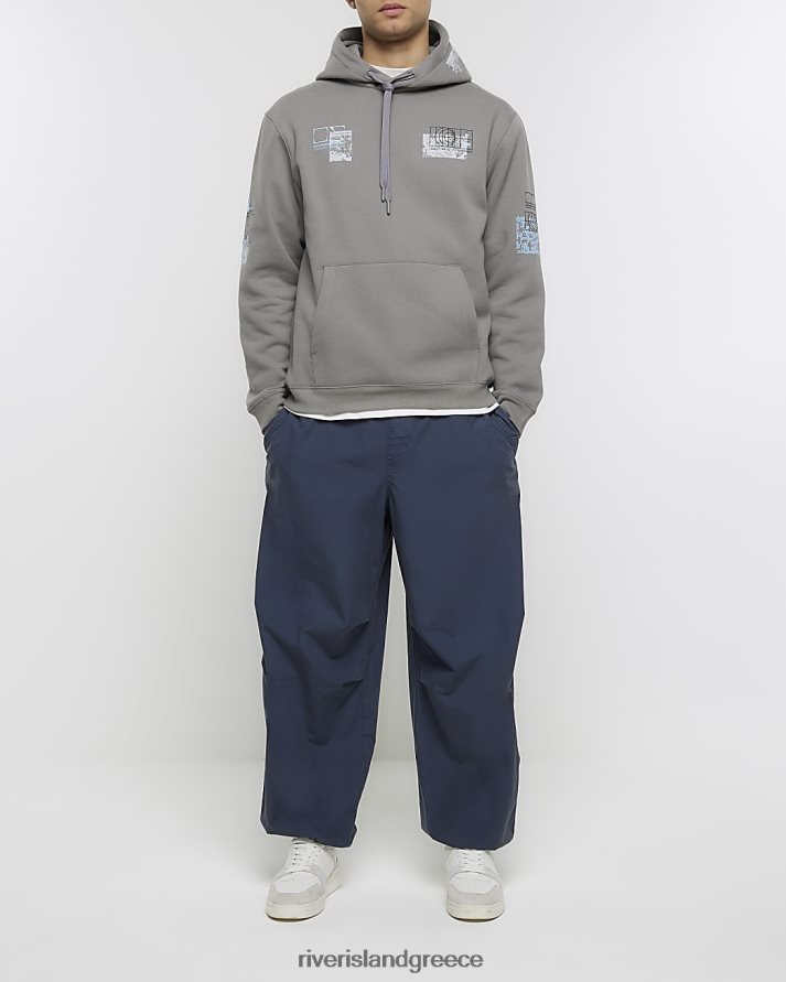 River Island ενδύματα γκρί άνδρες γραφικό φούτερ με κανονική εφαρμογή B6N8X5408