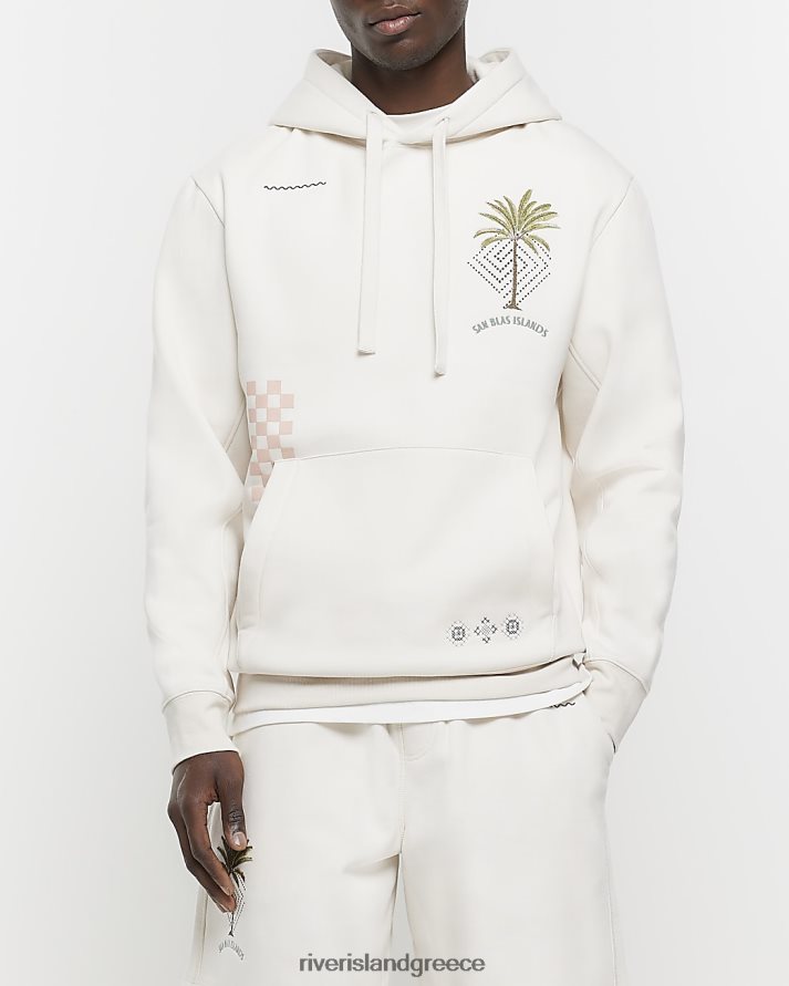 River Island ενδύματα εκρού άνδρες κανονική εφαρμογή κεντημένη κουκούλα B6N8X5434