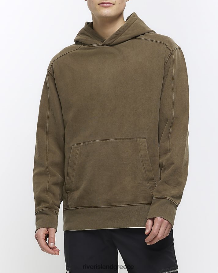 River Island ενδύματα πλυμένο χακί άνδρες κανονική εφαρμογή με κουκούλα B6N8X5457