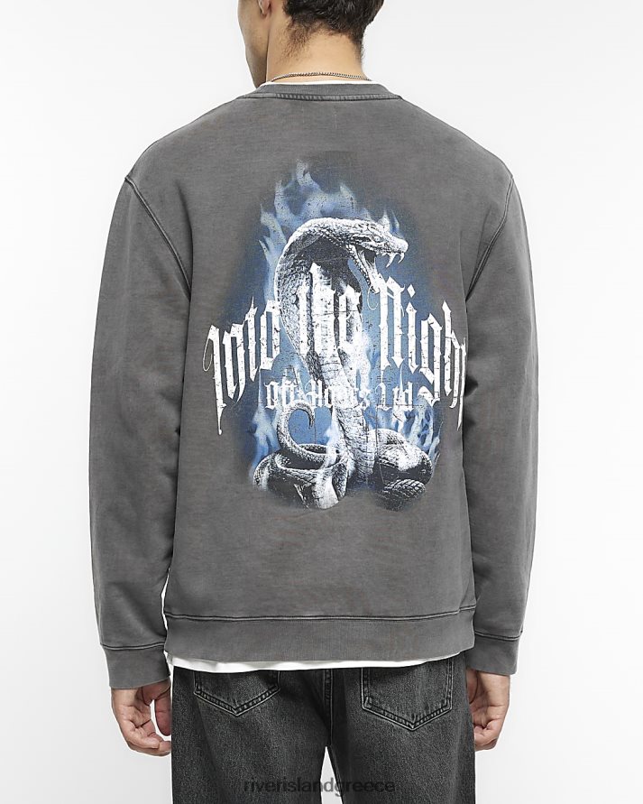 River Island ενδύματα μαύρος άνδρες κανονική εφαρμογή φίδι γραφικό φούτερ B6N8X5653