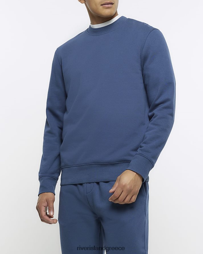 River Island ενδύματα μπλε άνδρες μακρυμάνικη φούτερ σε λεπτή εφαρμογή B6N8X5728