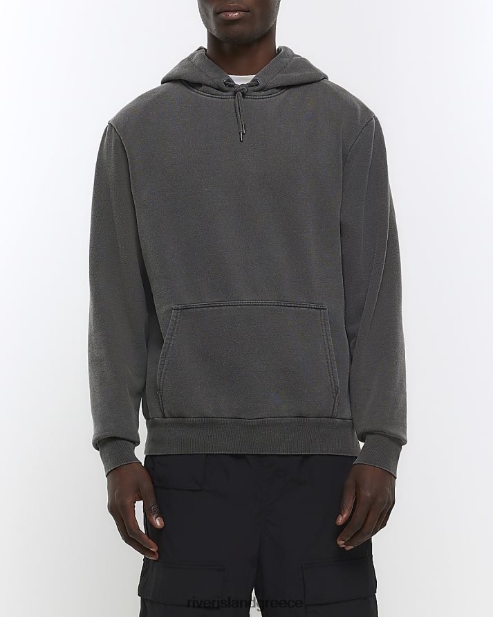 River Island ενδύματα πλυμένο γκρι άνδρες κανονική εφαρμογή με κουκούλα B6N8X5762