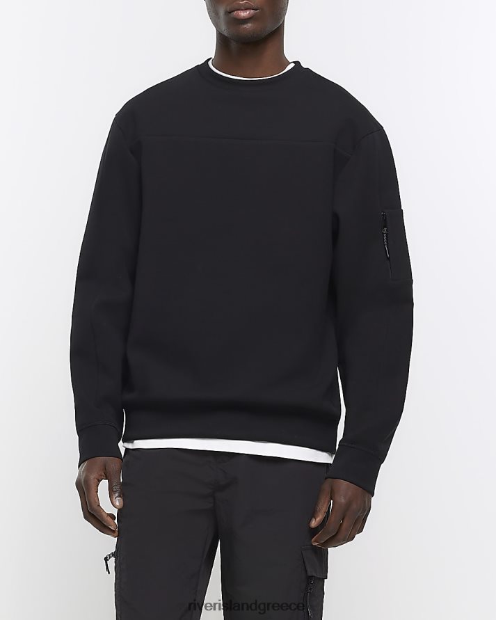 River Island ενδύματα μαύρος άνδρες φούτερ με κανονική εφαρμογή από νεοπρένιο B6N8X5825