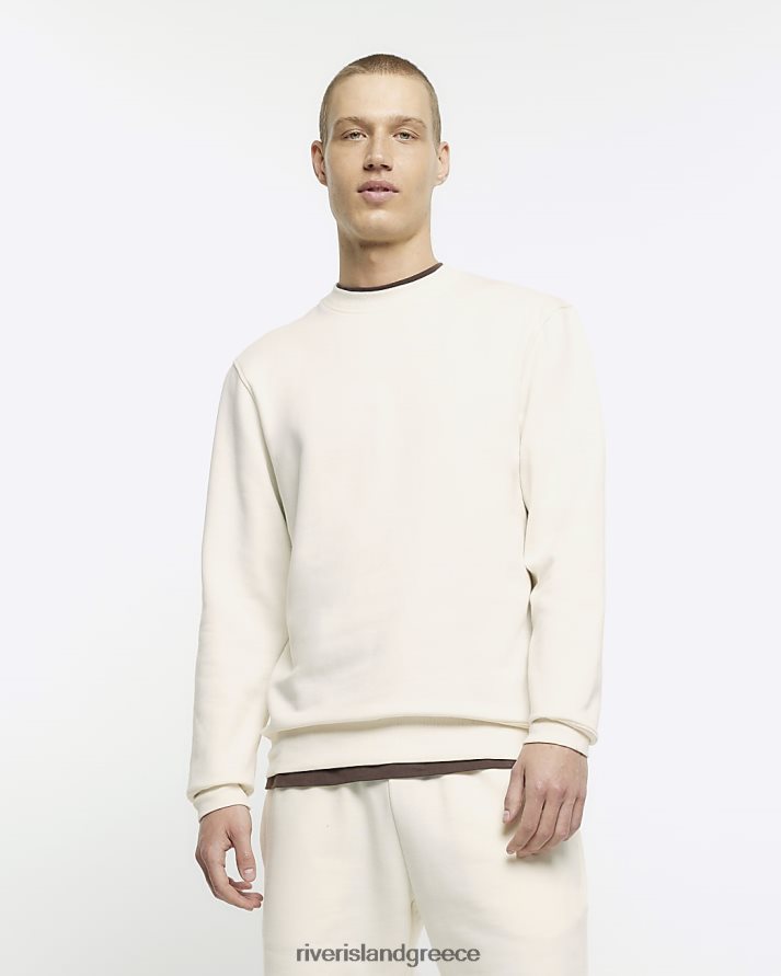 River Island ενδύματα εκρού άνδρες απλό φούτερ με κανονική εφαρμογή B6N8X5829