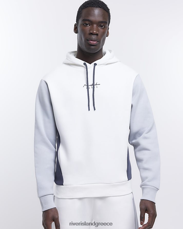 River Island ενδύματα άσπρο άνδρες κανονική εφαρμογή color block hoodie B6N8X5844