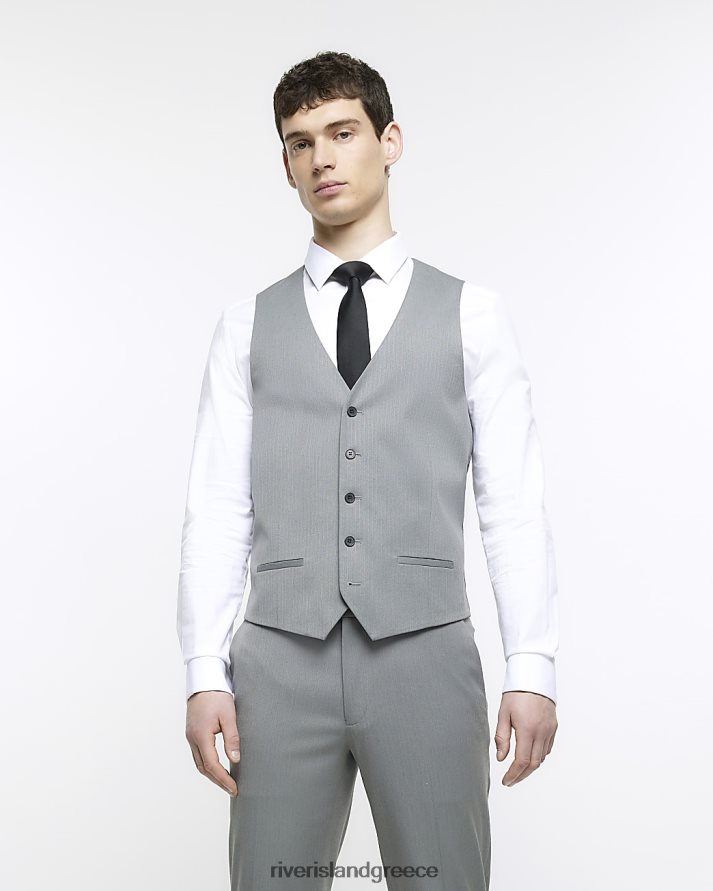 River Island ενδύματα γκρί άνδρες κοκαλιάρικο γιλέκο ψαροκόκαλο B6N8X3080