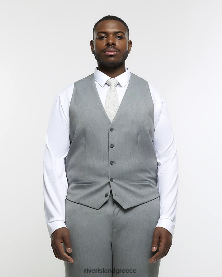 River Island ενδύματα γκρί άνδρες μεγάλο & ψηλό γιλέκο με λεπτή εφαρμογή B6N8X3151