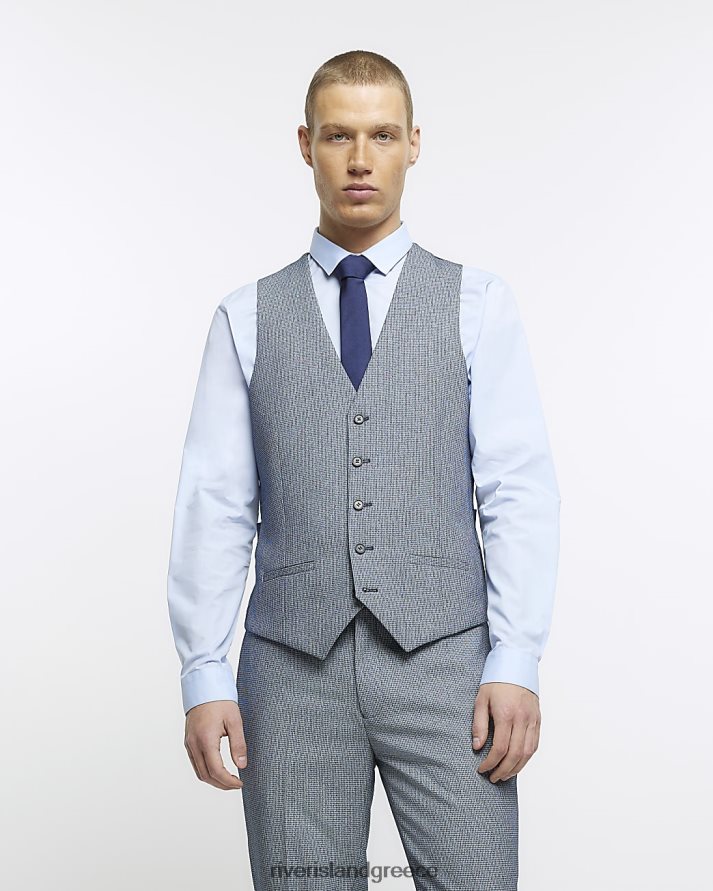 River Island ενδύματα μπλε άνδρες κοκαλιάρικο γιλέκο σκυλόδοντων B6N8X5782