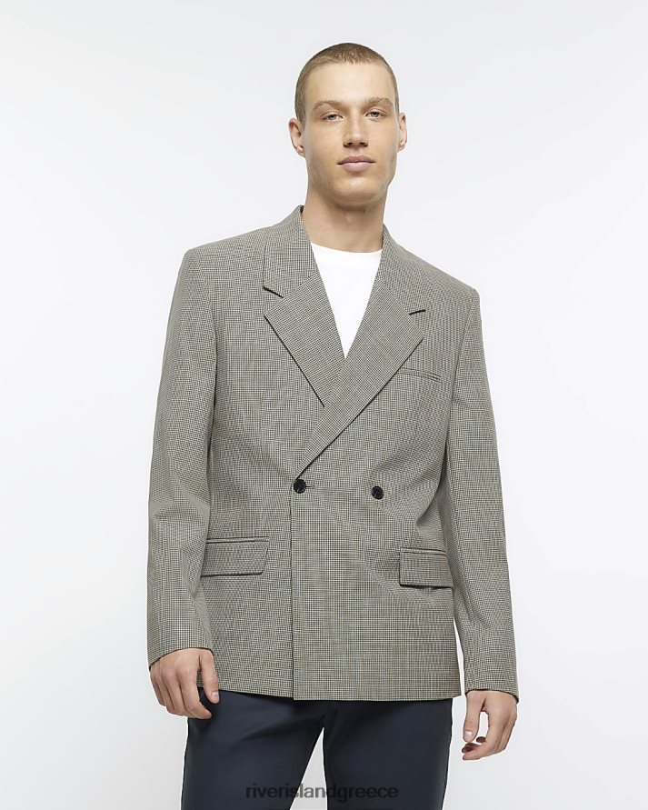 River Island ενδύματα μπεζ άνδρες κανονική εφαρμογή gingham blazer B6N8X5758