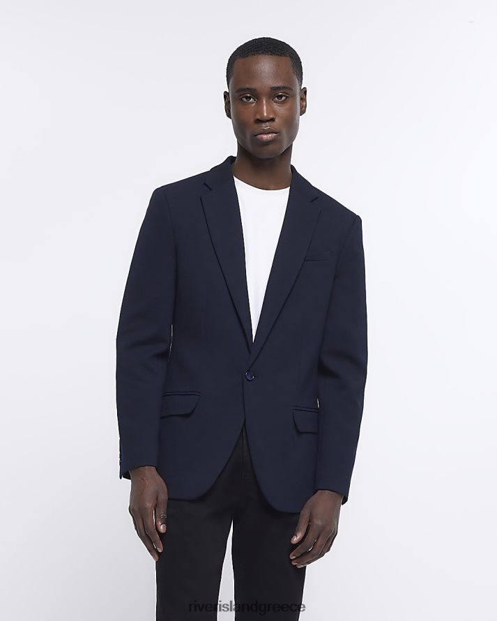 River Island ενδύματα ΠΟΛΕΜΙΚΟ ΝΑΥΤΙΚΟ άνδρες slim fit ανάγλυφη blazer B6N8X5874