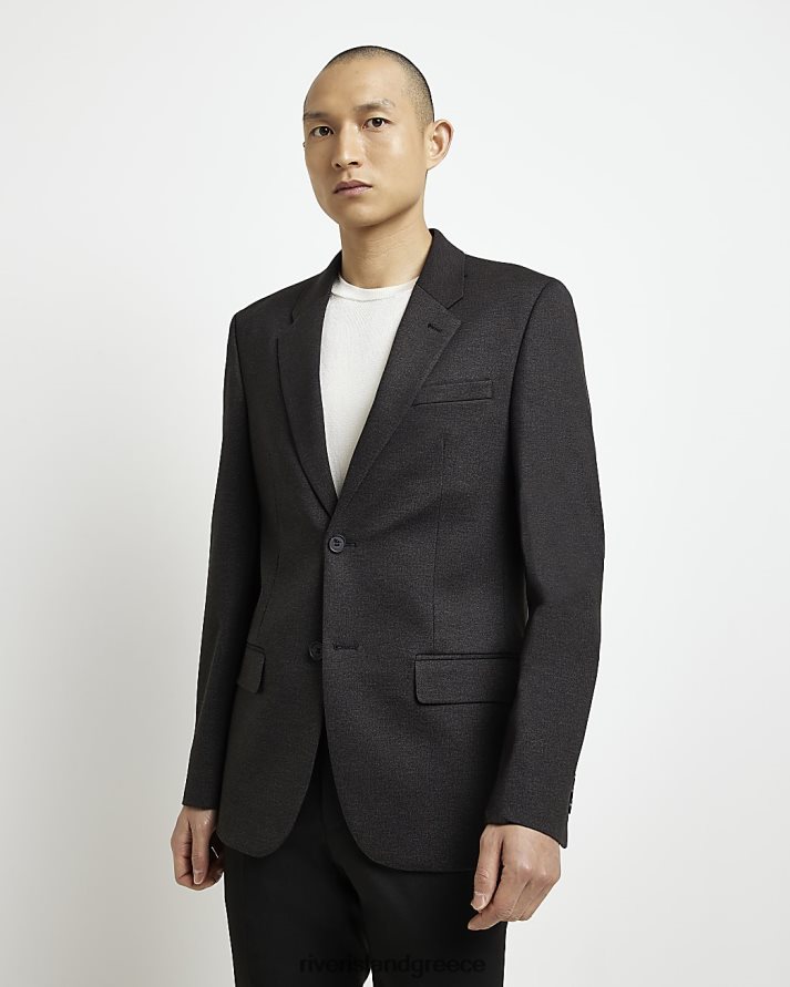 River Island ενδύματα γκρί άνδρες slim fit χωρίς επένδυση ανάγλυφη blazer B6N8X5919