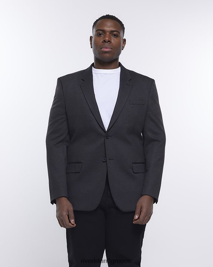 River Island ενδύματα γκρί άνδρες μεγάλο & ψηλό slim fit ανάγλυφο blazer B6N8X5982