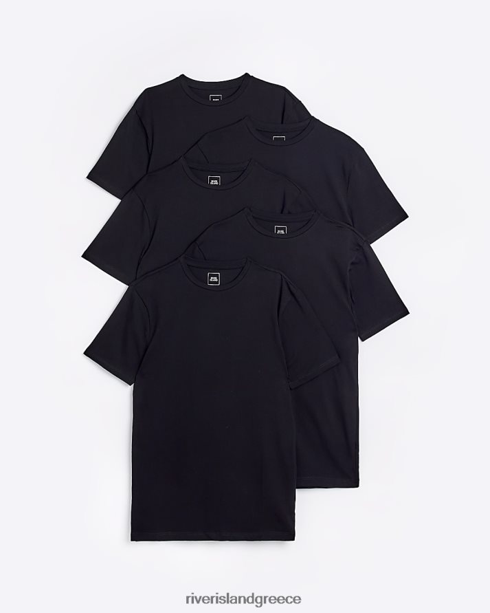 River Island ενδύματα μαύρος άνδρες πολυσυσκευασία με 5 μπλουζάκια για μυϊκή εφαρμογή B6N8X2427