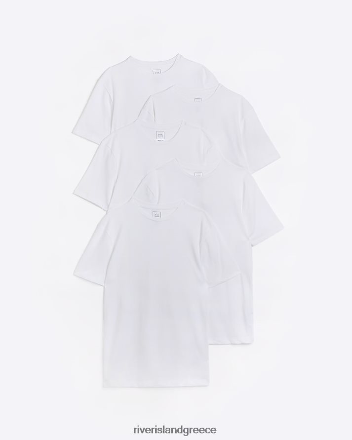 River Island ενδύματα άσπρο άνδρες πολυσυσκευασία με 5 μπλουζάκια για μυϊκή εφαρμογή B6N8X2430