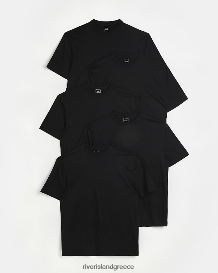 River Island ενδύματα μαύρος άνδρες πολλαπλή συσκευασία με 5 μπλουζάκια με κανονική εφαρμογή B6N8X2446