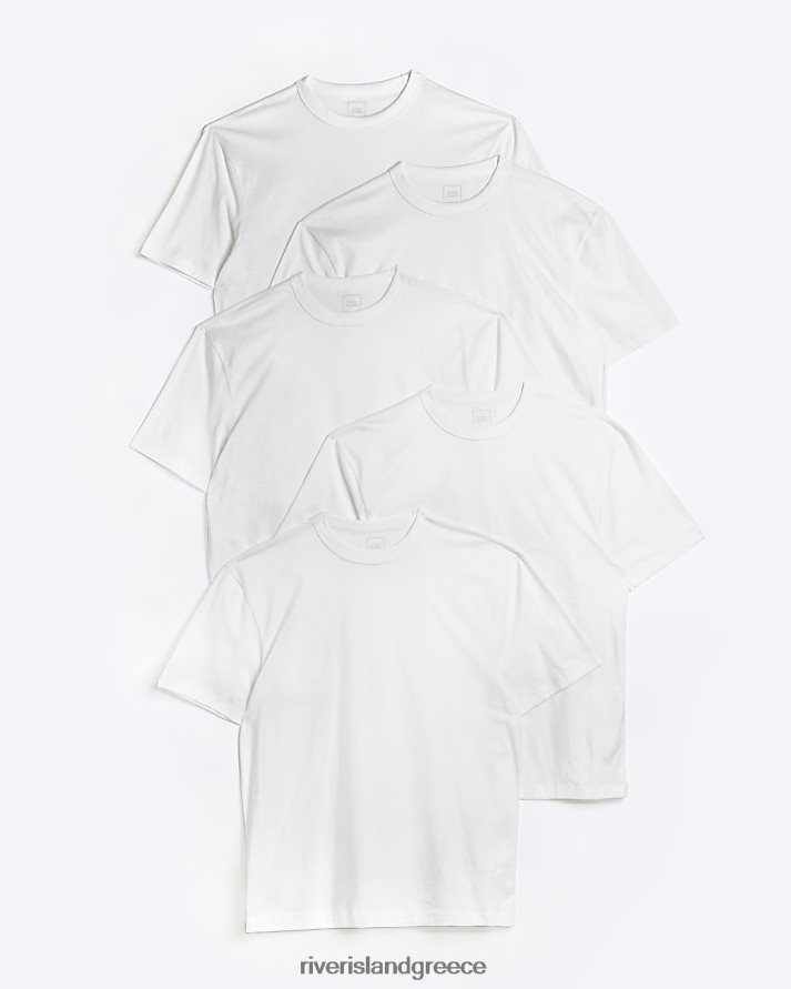 River Island ενδύματα άσπρο άνδρες πολλαπλή συσκευασία με 5 μπλουζάκια με κανονική εφαρμογή B6N8X2448