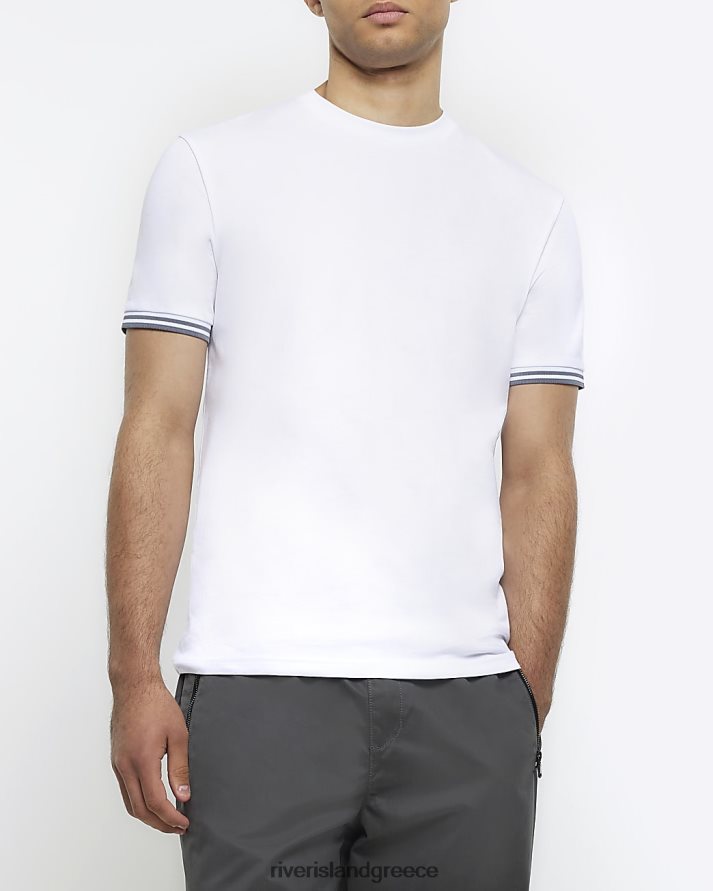 River Island ενδύματα άσπρο άνδρες μπλουζάκι με μανίκια σε λεπτή εφαρμογή B6N8X2538