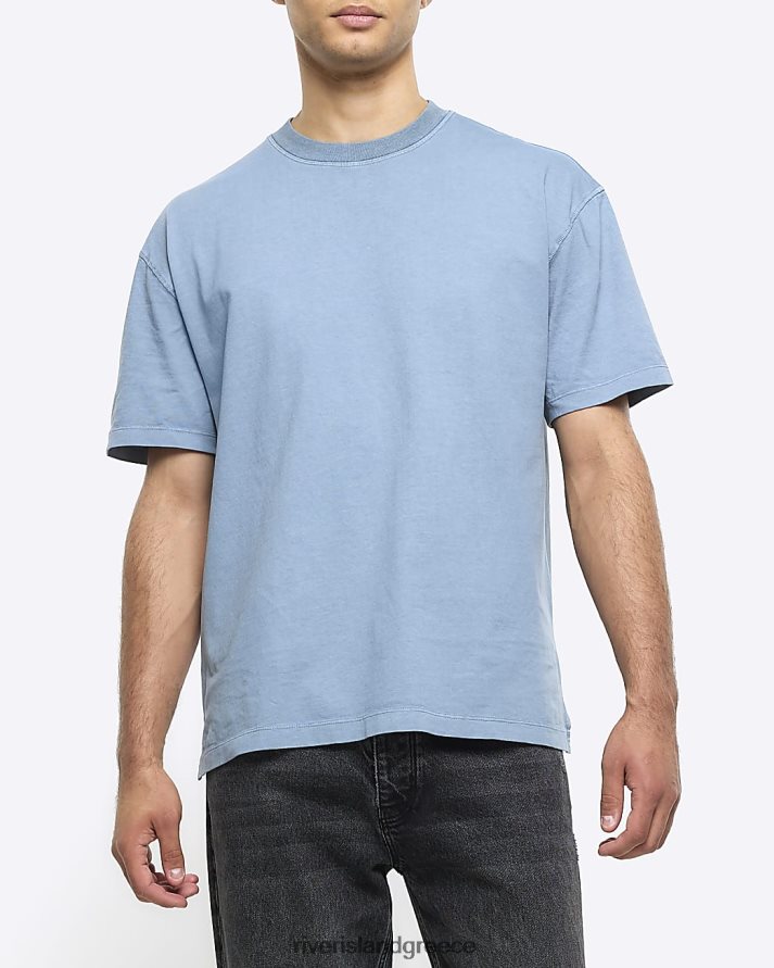 River Island ενδύματα πλυμένο μπλε άνδρες υπερμεγέθη εφαρμοστό μπλουζάκι B6N8X2772