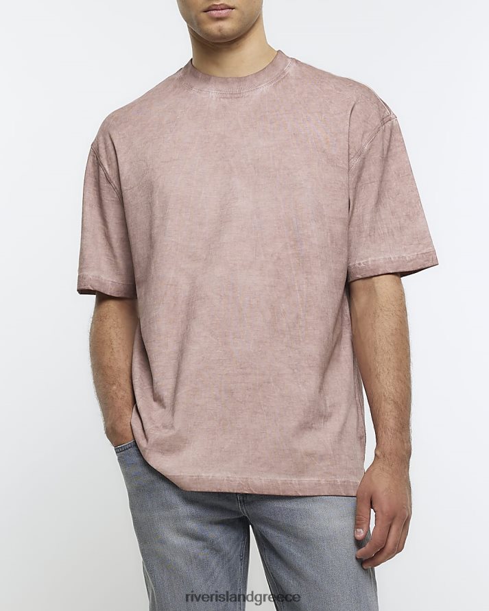 River Island ενδύματα πλυμένο ροζ άνδρες υπερμεγέθη εφαρμοστό μπλουζάκι B6N8X2774
