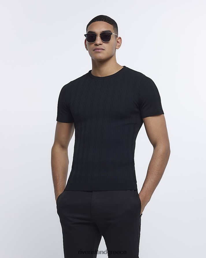 River Island ενδύματα μαύρος άνδρες μυϊκή πλεκτή μπλούζα B6N8X2841