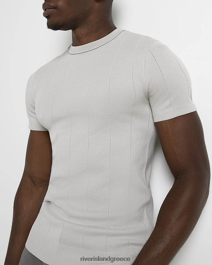 River Island ενδύματα πέτρα άνδρες μυϊκή πλεκτή μπλούζα B6N8X2844