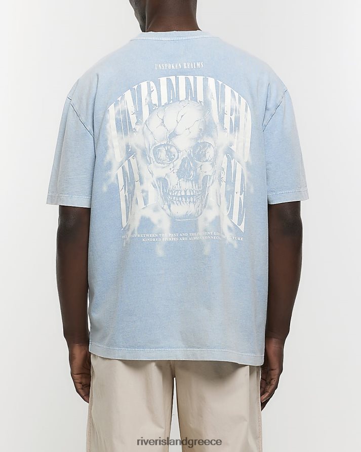 River Island ενδύματα μπλε άνδρες υπερμεγέθη εφαρμοστή γραφική μπλούζα κρανίου B6N8X2894