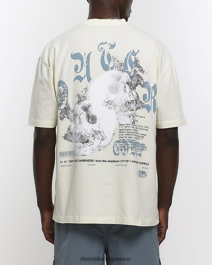 River Island ενδύματα πλυμένο εκρού άνδρες γραφικό μπλουζάκι κρανίου με κανονική εφαρμογή B6N8X2895