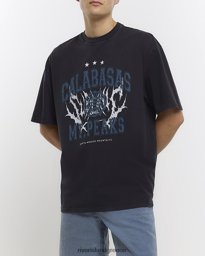 River Island ενδύματα μαύρος άνδρες γραφικό μπλουζάκι καλαμπάς σε μεγάλο μέγεθος B6N8X2945