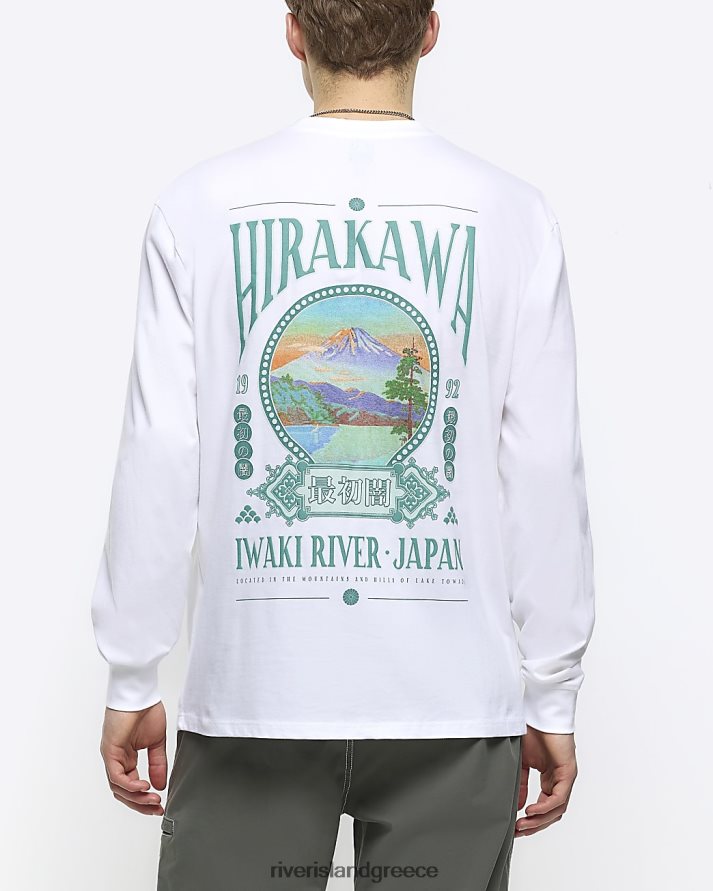 River Island ενδύματα άσπρο άνδρες κανονική εφαρμογή γραφικό μακρυμάνικο μπλουζάκι B6N8X5390