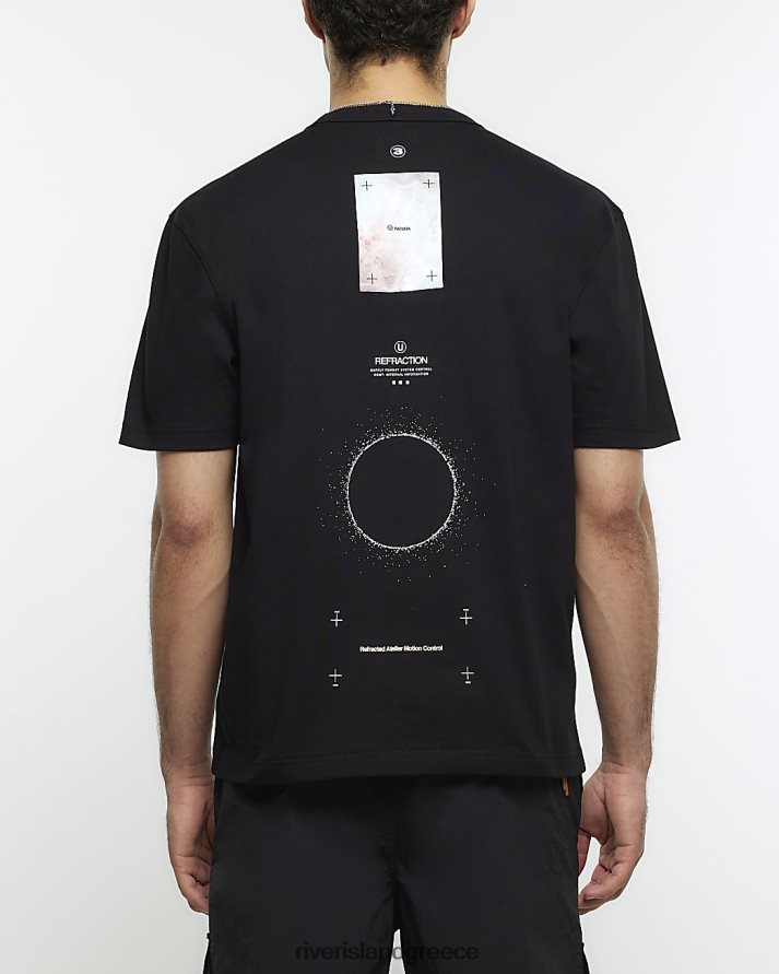 River Island ενδύματα μαύρος άνδρες κανονική εφαρμογή γραφικά μπαλώματα μπλουζάκι B6N8X5392