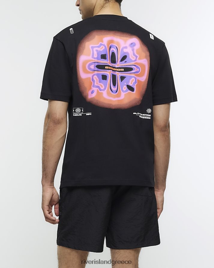 River Island ενδύματα μαύρος άνδρες κανονική εφαρμογή γραφικό μπλουζάκι με στάμπα B6N8X5397