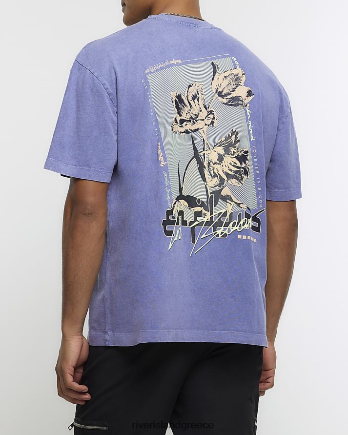 River Island ενδύματα μωβ άνδρες γραφικό φλοράλ μπλουζάκι μεγάλου μεγέθους B6N8X5460