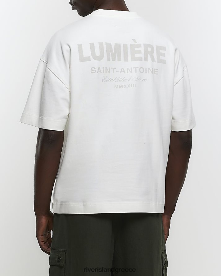 River Island ενδύματα εκρού άνδρες κανονική εφαρμογή γραφικό βαρέων βαρών μπλουζάκι B6N8X5576