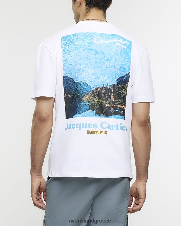 River Island ενδύματα άσπρο άνδρες κανονική εφαρμογή πίσω μπλούζα με γραφικά στάμπα B6N8X5668