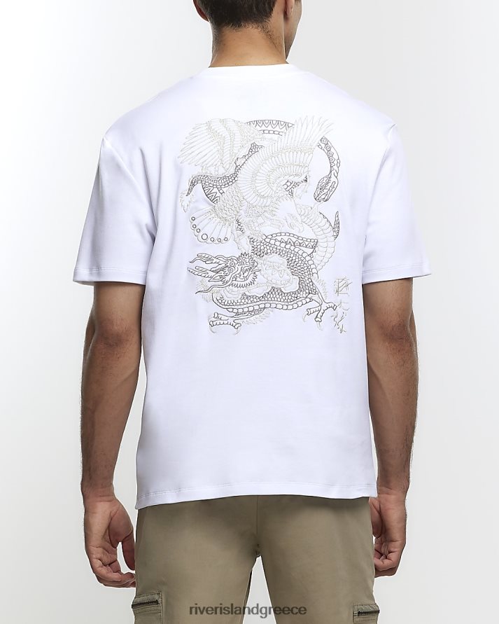 River Island ενδύματα εκρού άνδρες κεντημένο ιαπωνικό γραφικό μπλουζάκι B6N8X5686