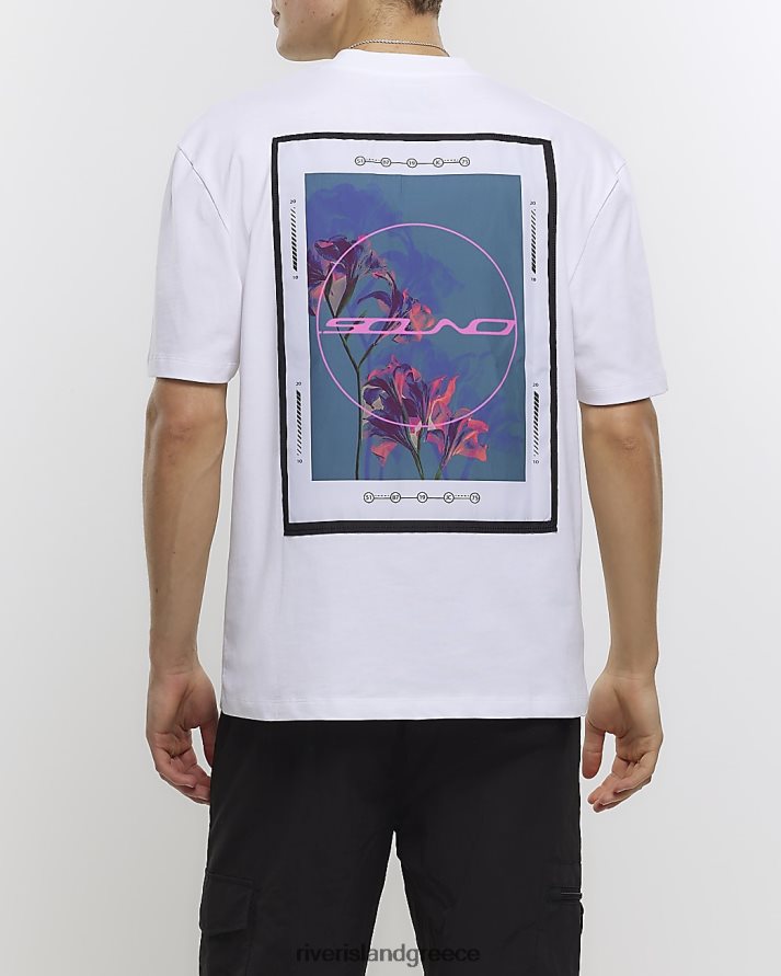 River Island ενδύματα άσπρο άνδρες γραφικό μπλουζάκι με κανονική εφαρμογή B6N8X5725