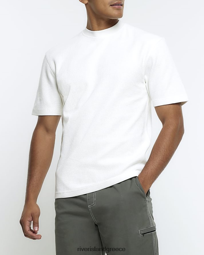 River Island ενδύματα εκρού άνδρες T-shirt με κανονική εφαρμογή με υφή βάφλα B6N8X2386