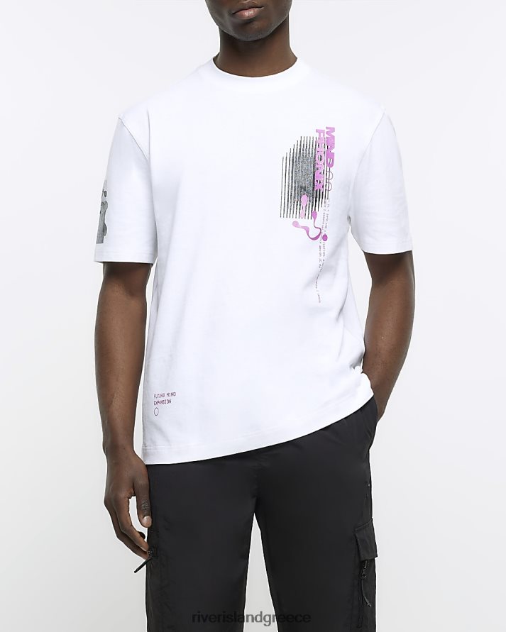 River Island ενδύματα άσπρο άνδρες T-shirt με κανονική εφαρμογή με γραφική τοποθέτηση B6N8X2934