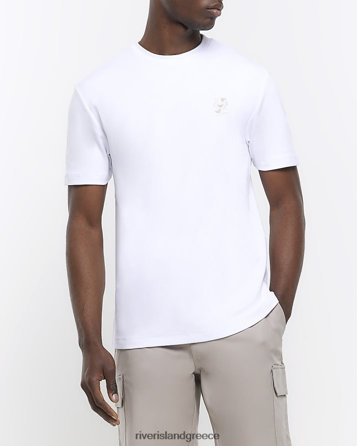 River Island ενδύματα άσπρο άνδρες T-shirt με κέντημα στο στήθος σε λεπτή εφαρμογή B6N8X3047