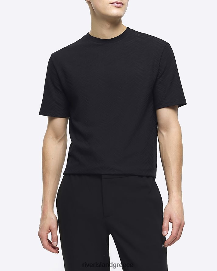 River Island ενδύματα μαύρος άνδρες T-shirt με λεπτή υφή chevron B6N8X2691