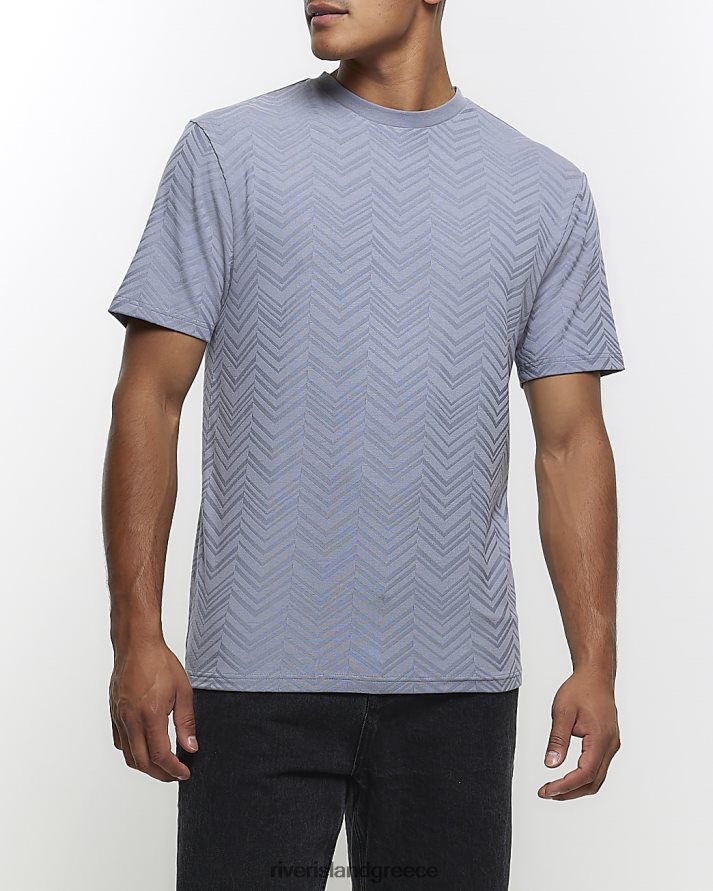 River Island ενδύματα μπλε άνδρες T-shirt με λεπτή υφή chevron B6N8X2692